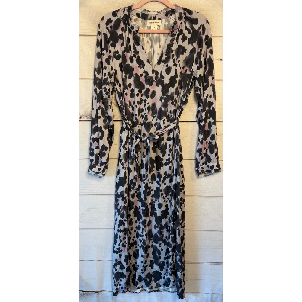 Cloth & Stone Animal Print Ecovero Midi Dress Tie Waist C6619-C41-304 S